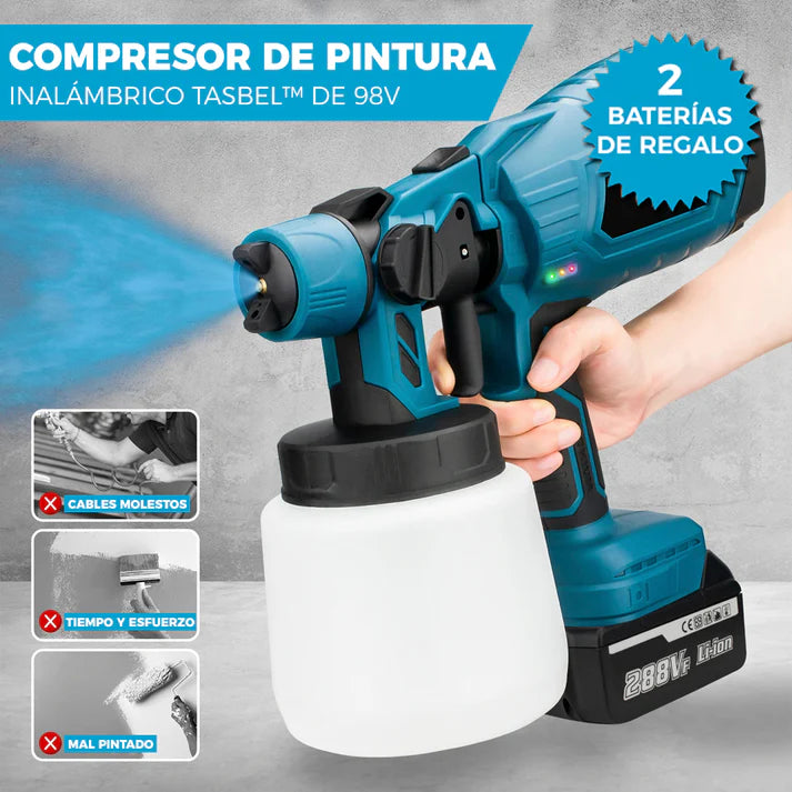 COMPRESOR DE PINTURA INALÁMBRICO TASBEL™ 98V | INCLUYE 2 BATERÍAS DE REGALO ⚡