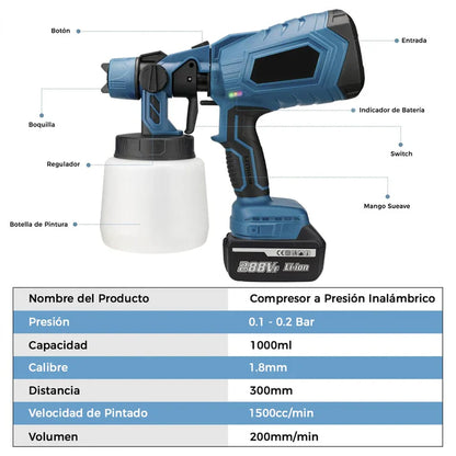COMPRESOR DE PINTURA INALÁMBRICO TASBEL™ 98V | INCLUYE 2 BATERÍAS DE REGALO ⚡