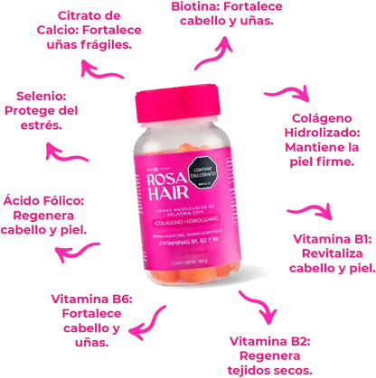 RosaHair™ GOMITAS FORTALECEDORAS DE BIOTINA